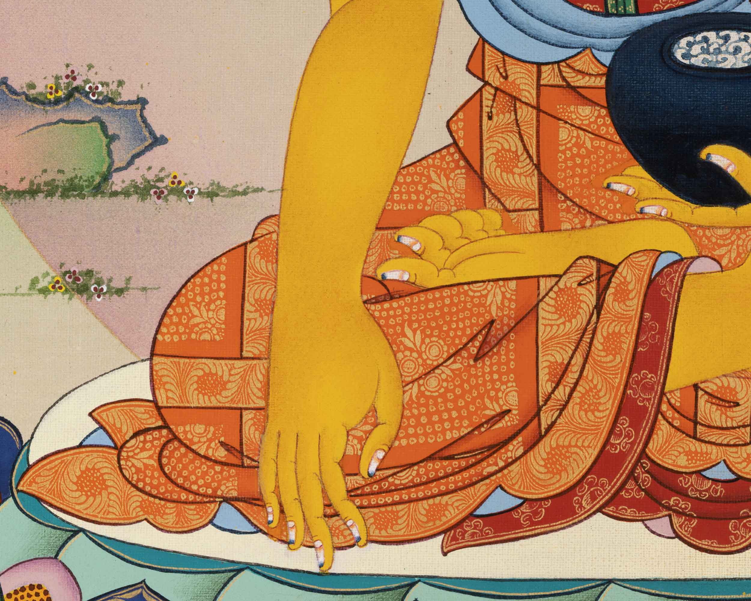 Himalayan Shakyamuni Buddha Prayer Thangka Print | Gautama Buddha Print As Spiritual Room Decor