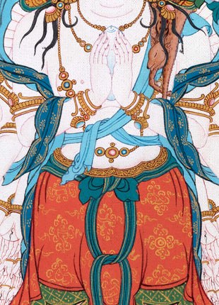 1000 Armed Chenrezig With Manjushri, Vajrapani and Amitabha | Thangka Print