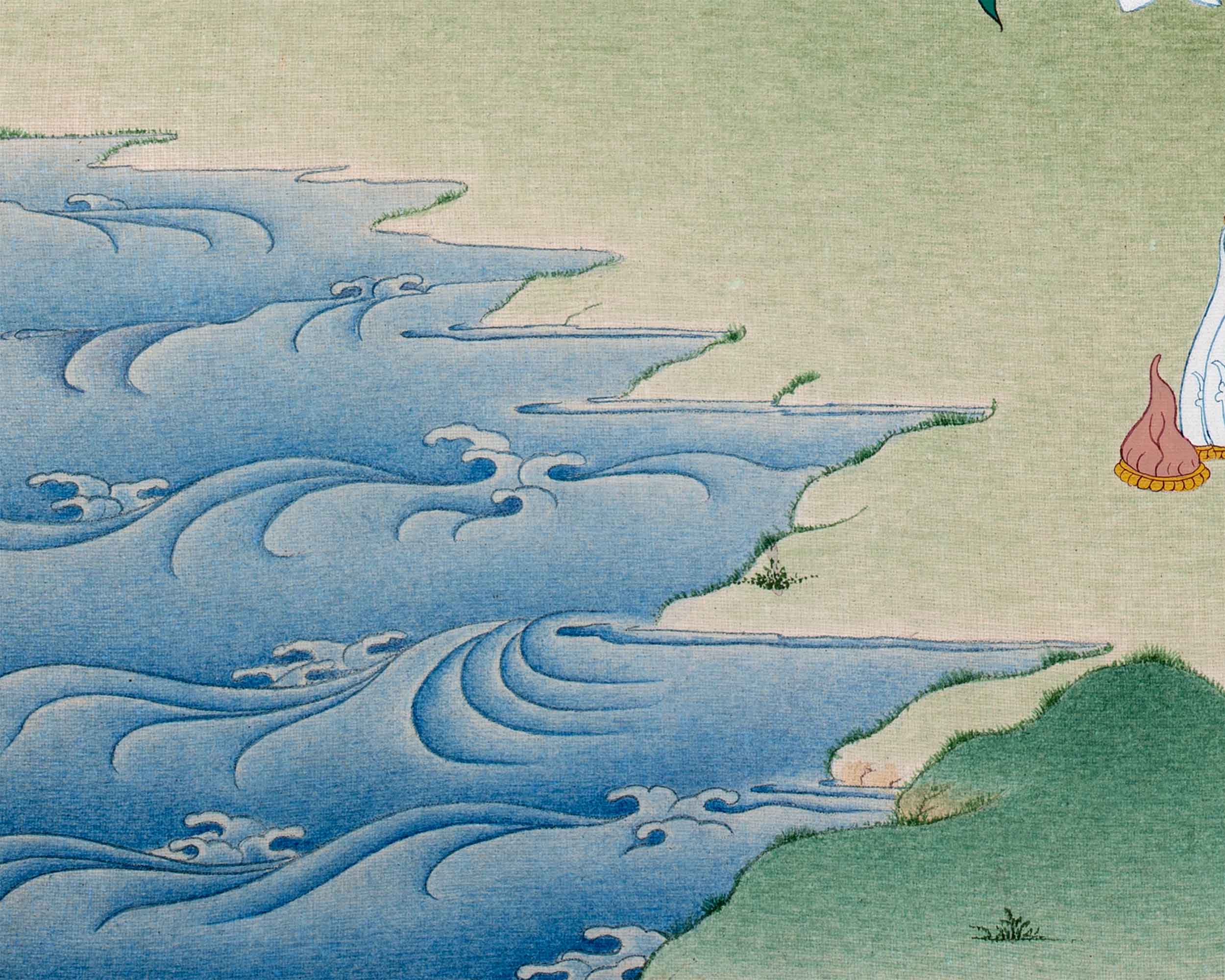 Traditionally Hand-Painted Thangka For Green Tara Yoga Practice | Himalayan Mother Tara Art On Cotton Canvas