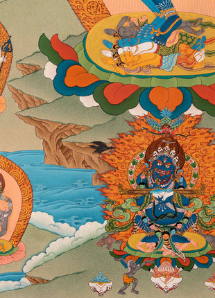 Hevajra with Vajra Nairatmya and the 8 Dakinis, Tibetan Thangka Painting