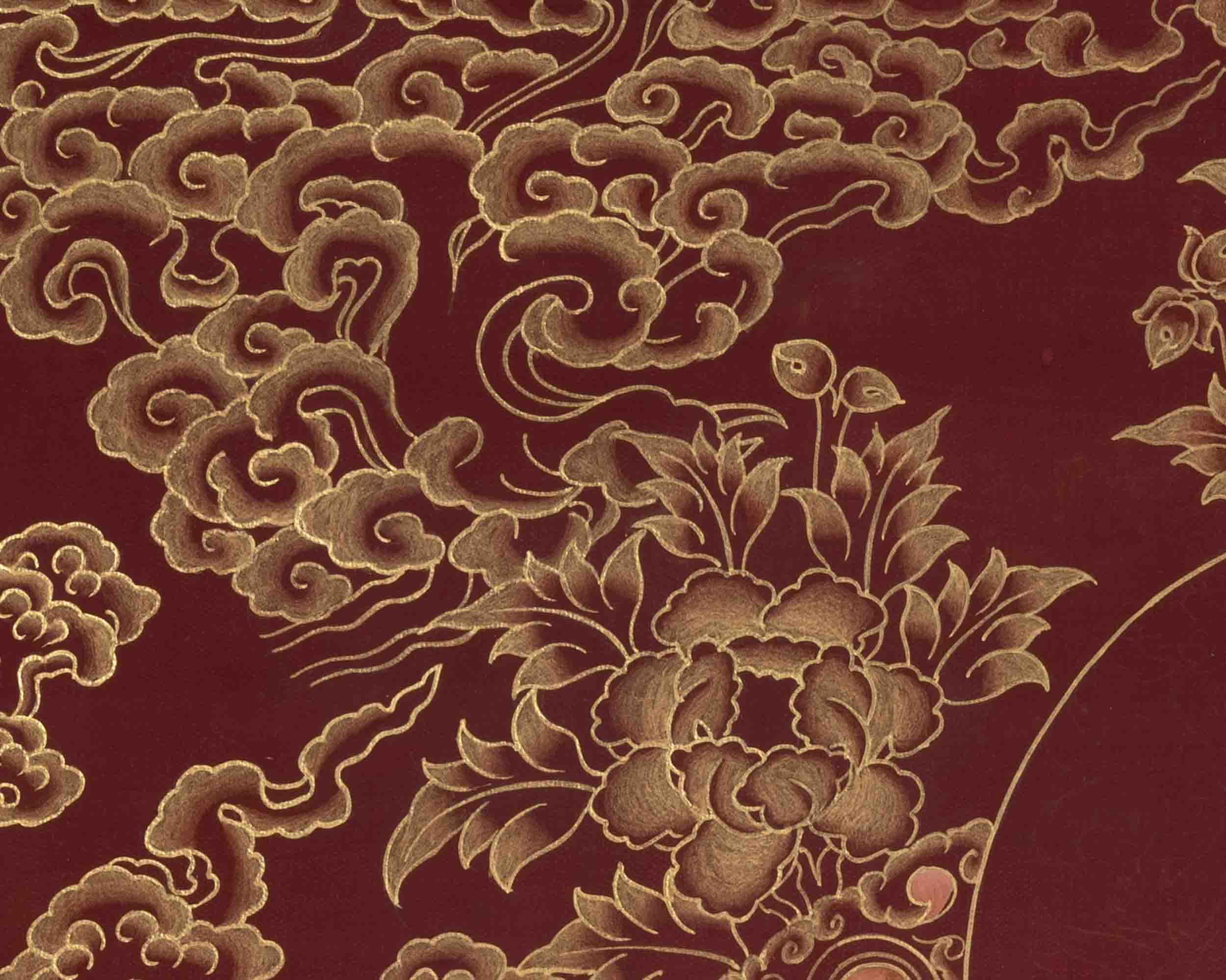 Red And Gold Vajrasattva Yab Yum Thangka | Wall Decor Painting
