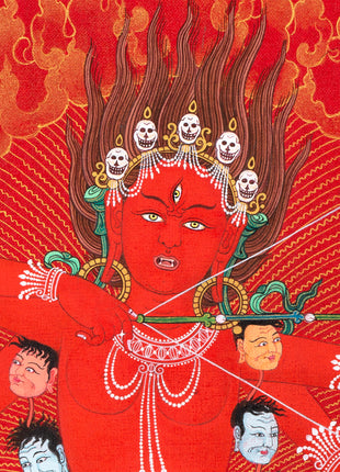 Kurukulla with Ganesh And Takiraja | Tibetan Thangka in Marthang Style