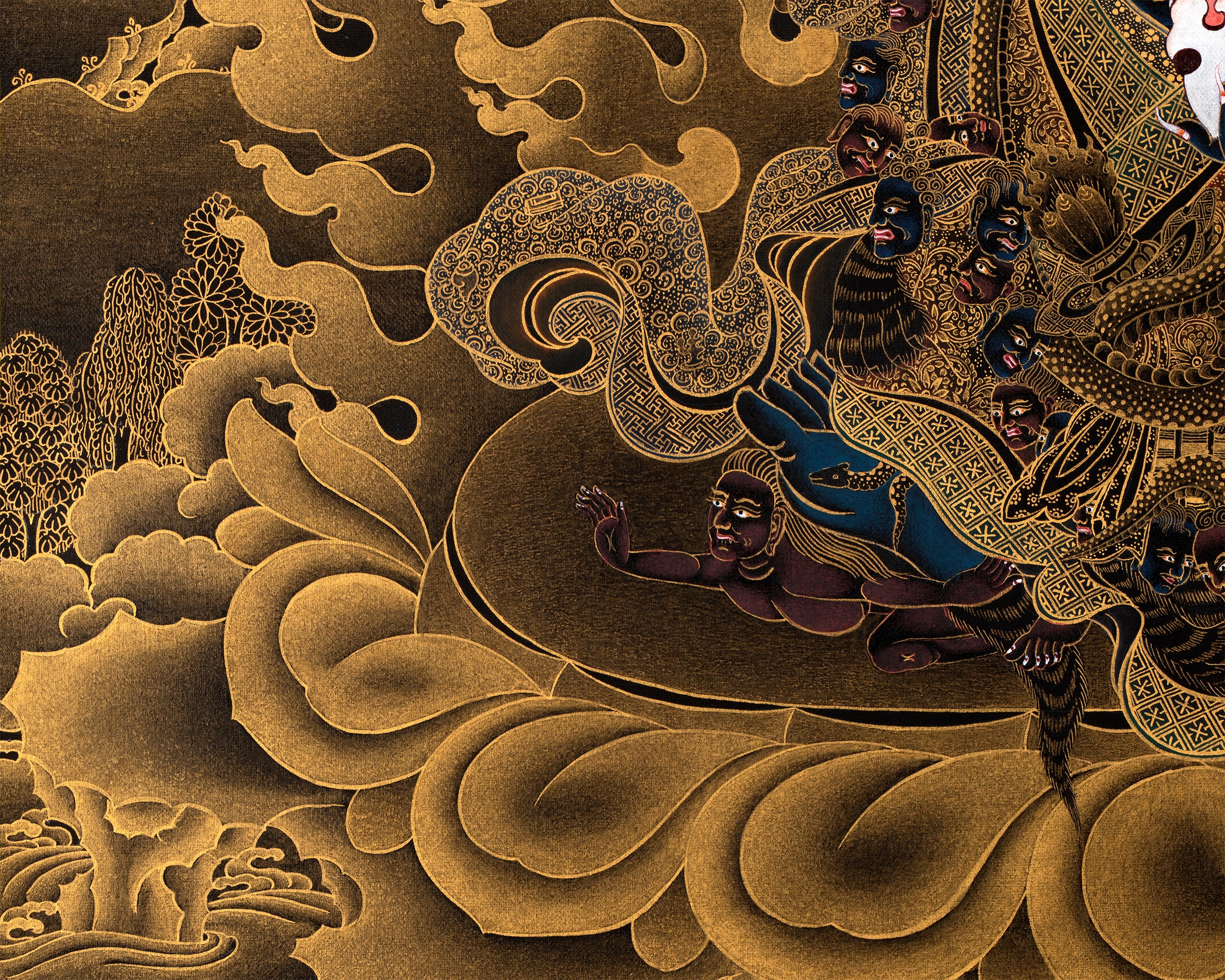 Mahakala Bernagchen Thangka | Kagyu Protector | Black & Gold Thangka