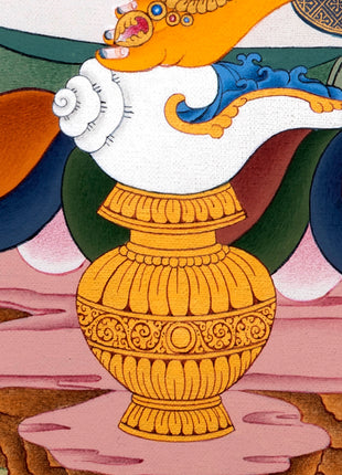 Jambala Thangka | Dzambala Wealth Deity | Tibetan Painting In Natural Stone Colors And 24K Gold