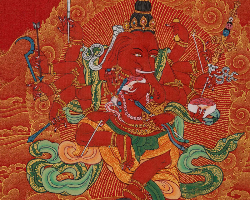 Kurukulle Sadhana Thangka | Kurukulla With Ganesha And Takiraja