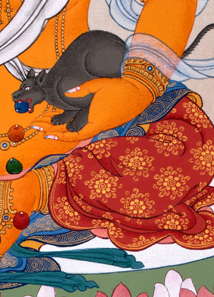 Yellow Jambhala Thangka | Dzambhala Painting | Hand-painted Buddhist Wealth Deity