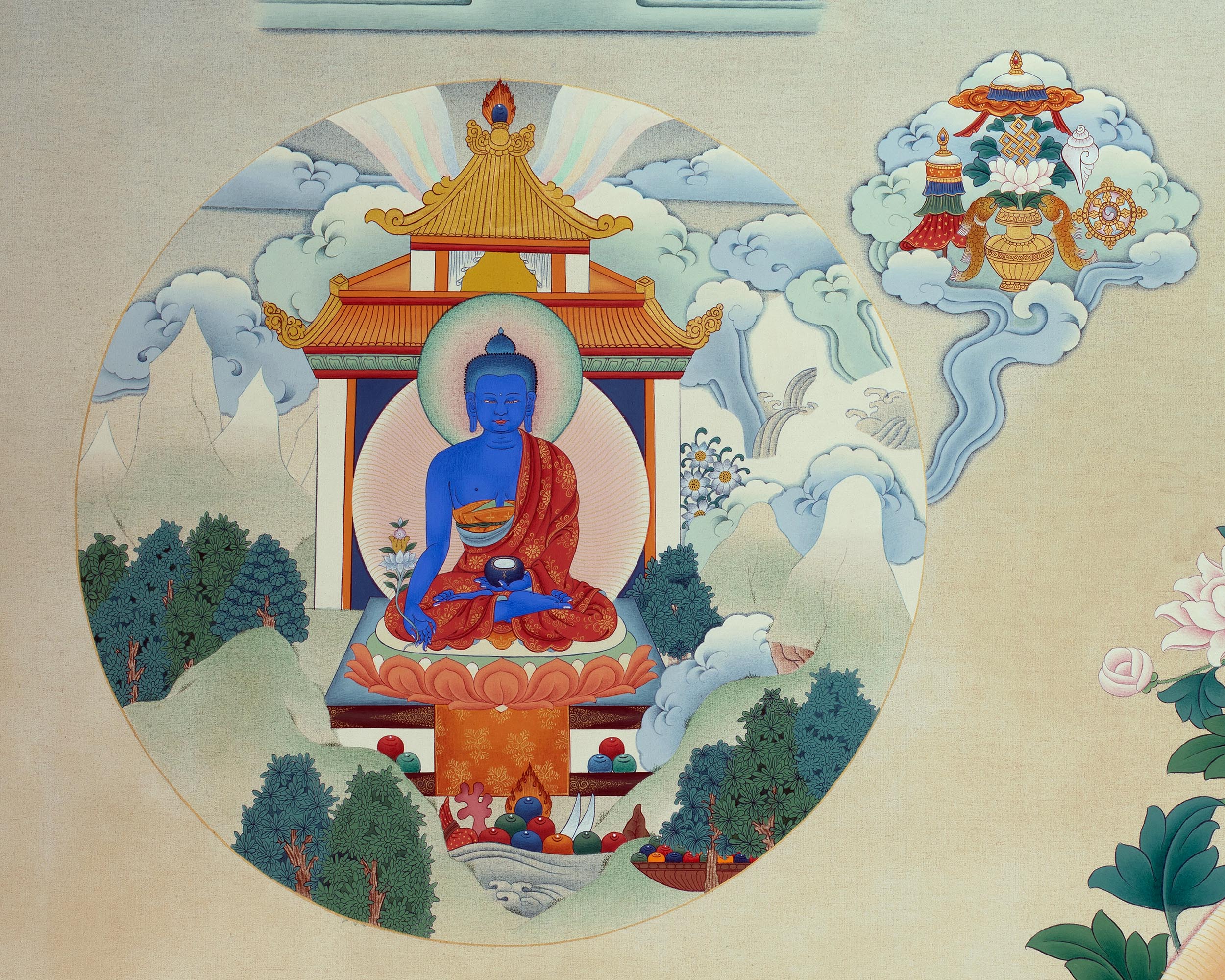 Guru Rinpoche In Pandita Form | Traditional Thangka Canvas Print
