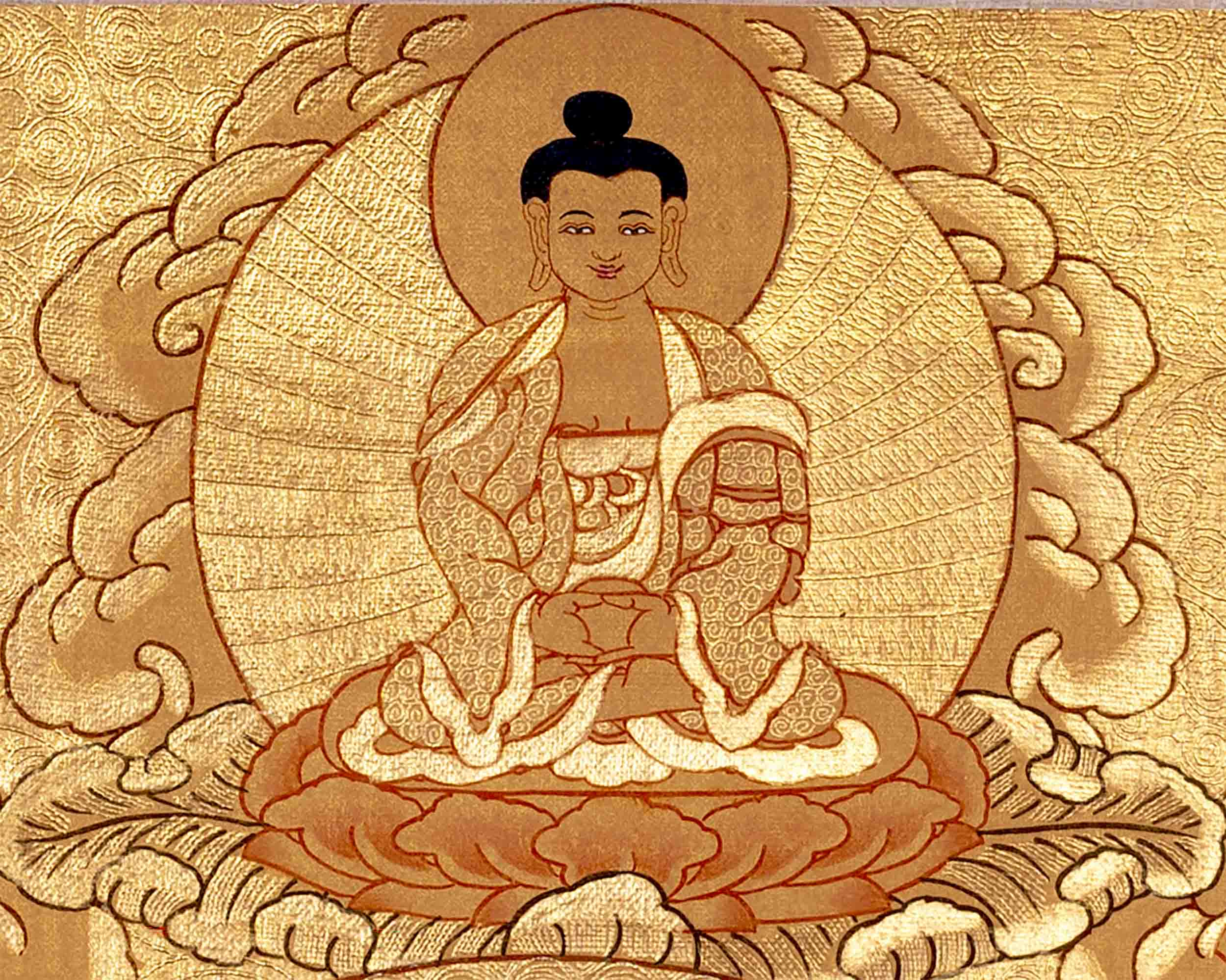 Gold Style Shakyamuni Buddha Thangka | Wall Hanging Yoga Meditation Canvas Art
