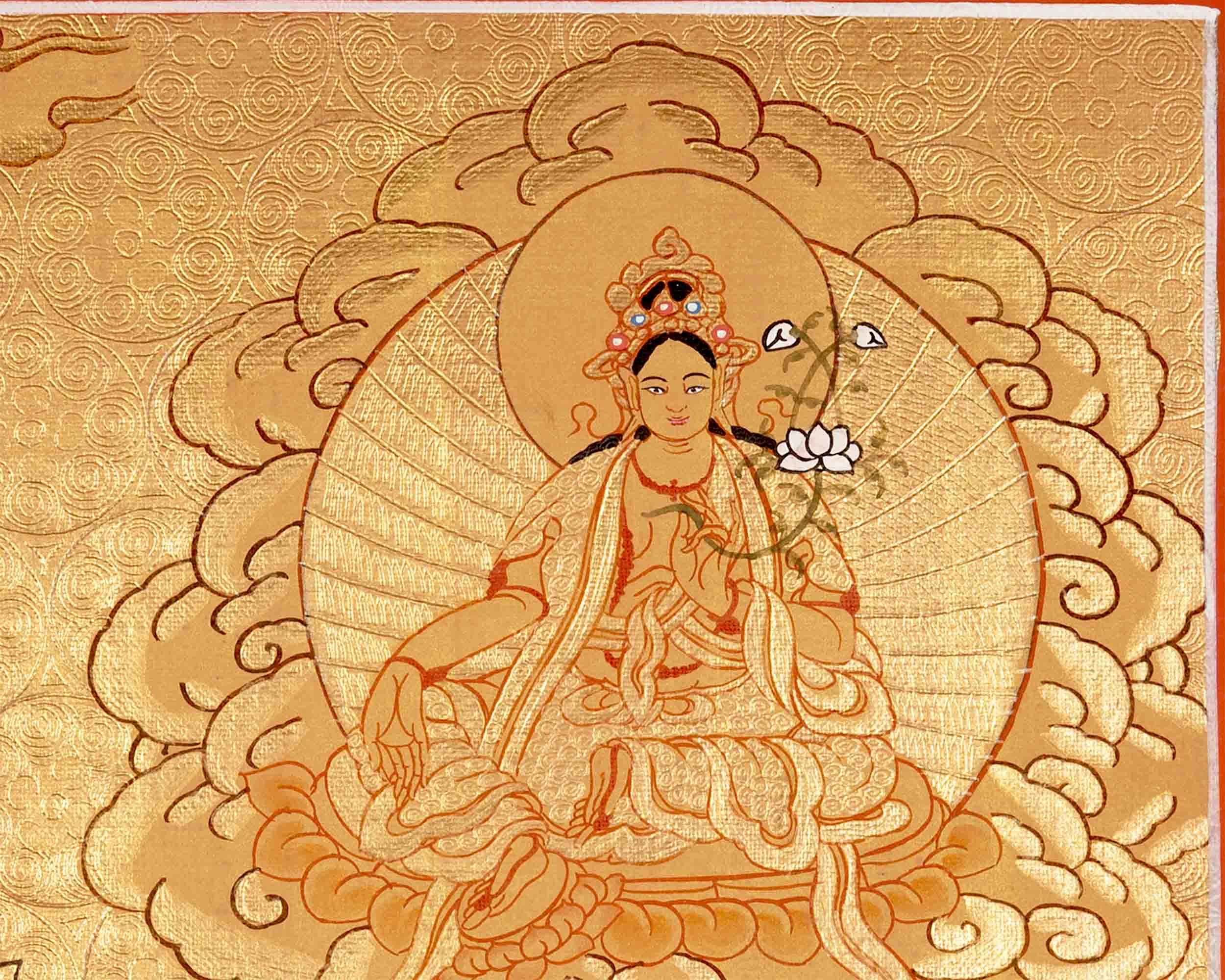 Hand Painted Full 24K Gold Manjushree Thangka | Wall Hanging Decor