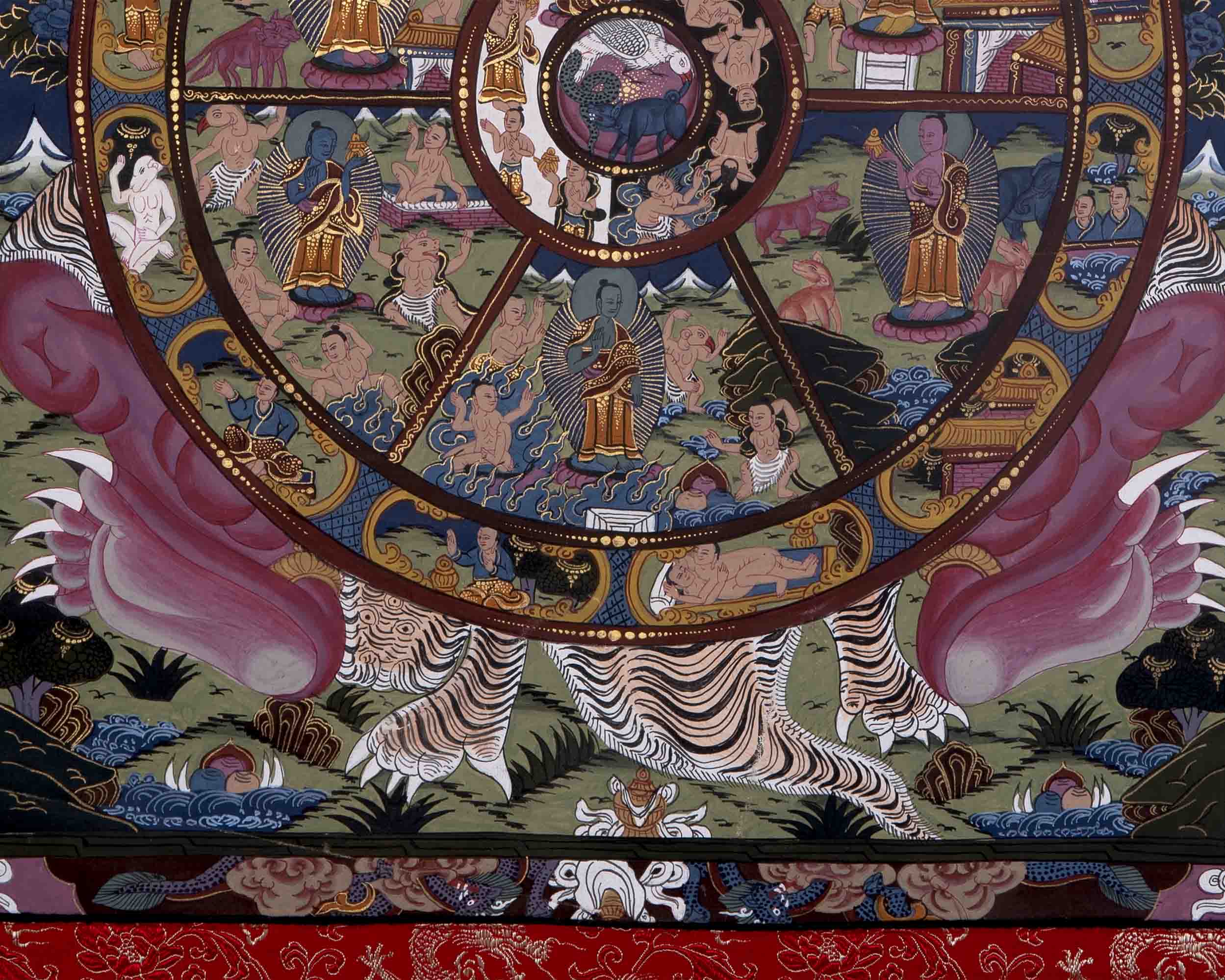 Brocade Mounted Wheel Of Life | Traditional Artwork | Wall Decors