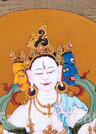 Amitayus With White Tara & Namgyalma | Hand-Painted Thangka For Amitayus Buddha Mantra Practice