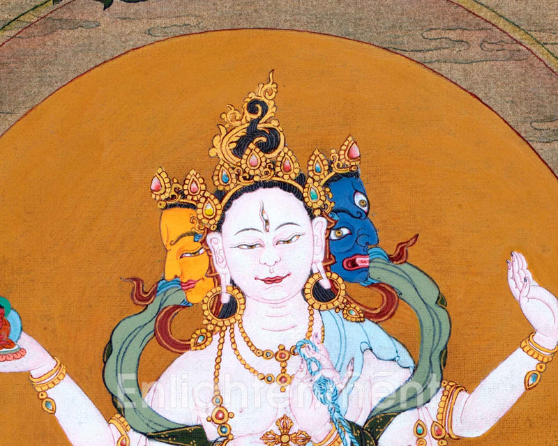 Amitayus With White Tara & Namgyalma | Hand-Painted Thangka For Amitayus Buddha Mantra Practice