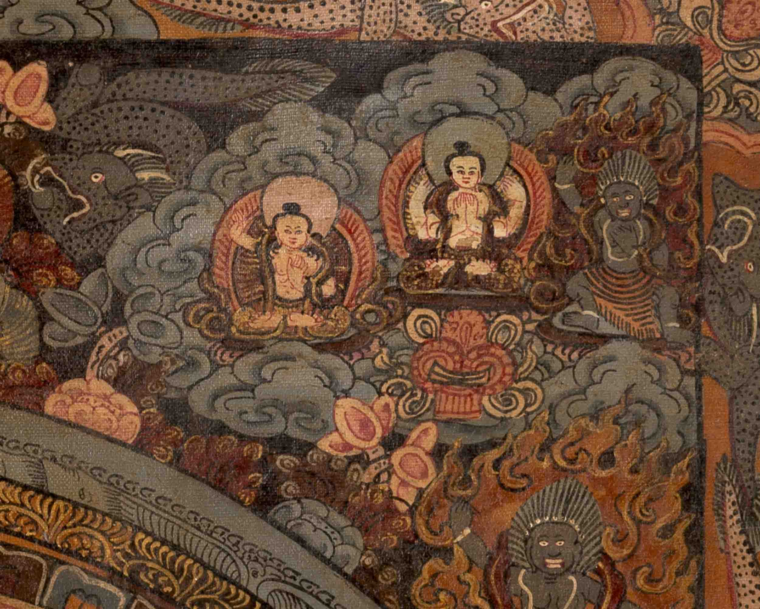 Vintage Heruka Mandala | Oil Varnished Thangka | Religious Wall Decors