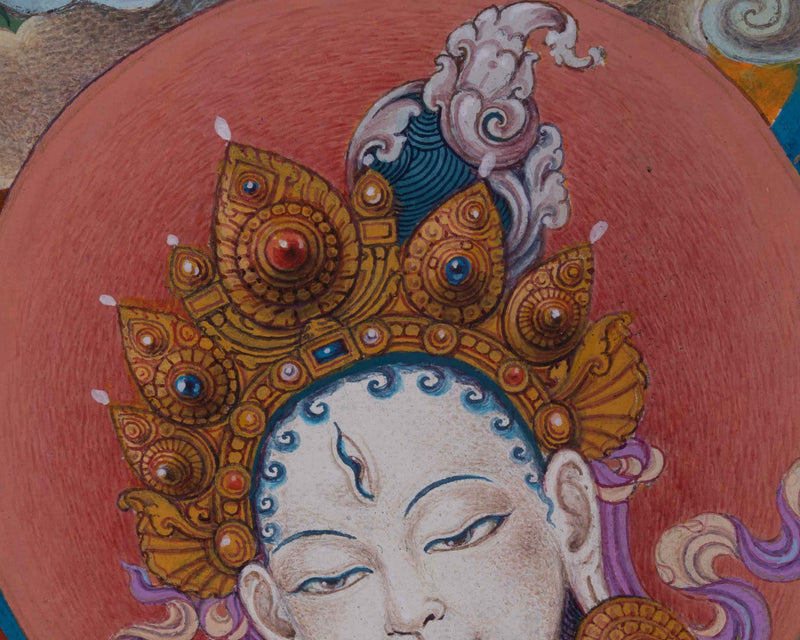 White Tara Goddess Buddhism Thangka Print For Prayers | The Female Buddha Art Canvas