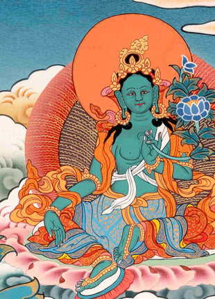 Hand-Painted White Thangka | Buddhist Tara Thangka