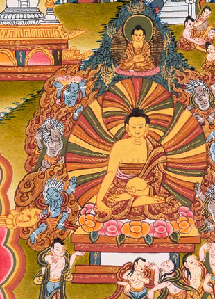 Buddha life Story | Vintage Original Hand-Painted Thangka
