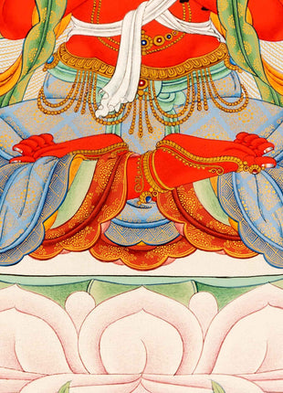 Red Chenrezig With Amitabha Buddha, Gyalwa Gyasto Thangka Print
