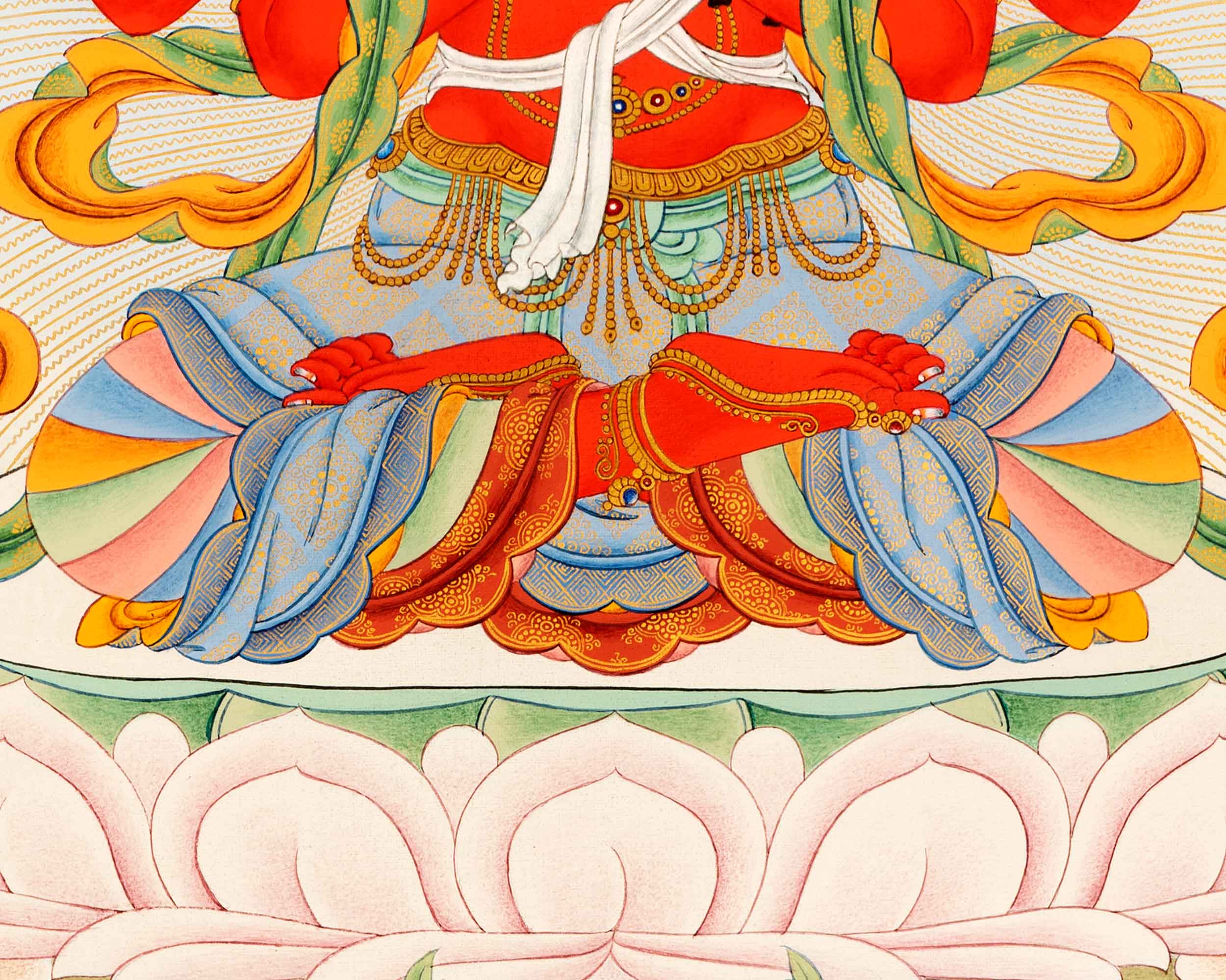 Red Chenrezig With Amitabha Buddha, Gyalwa Gyasto Thangka Print