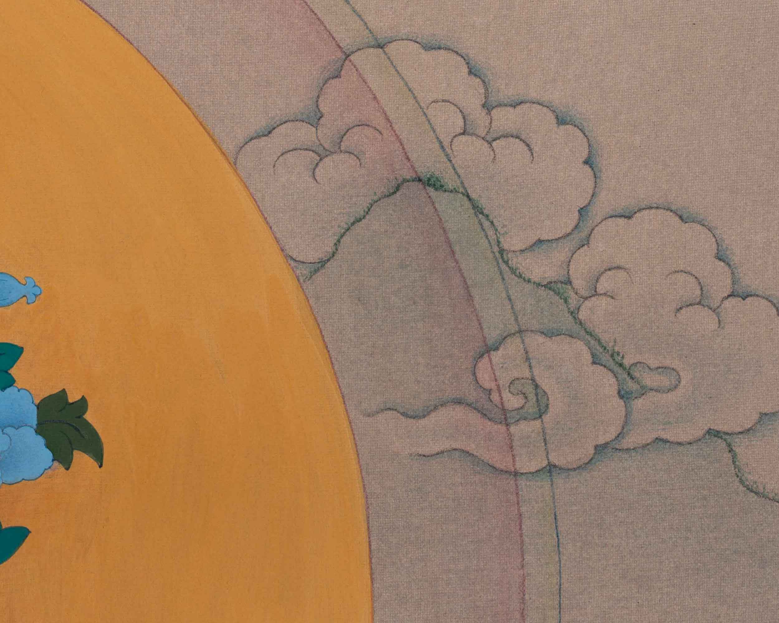 Deity Of Wisdom, Manjushri Buddhism Hand-Painted Thangka | Traditional Sacred Art for Daily Practice