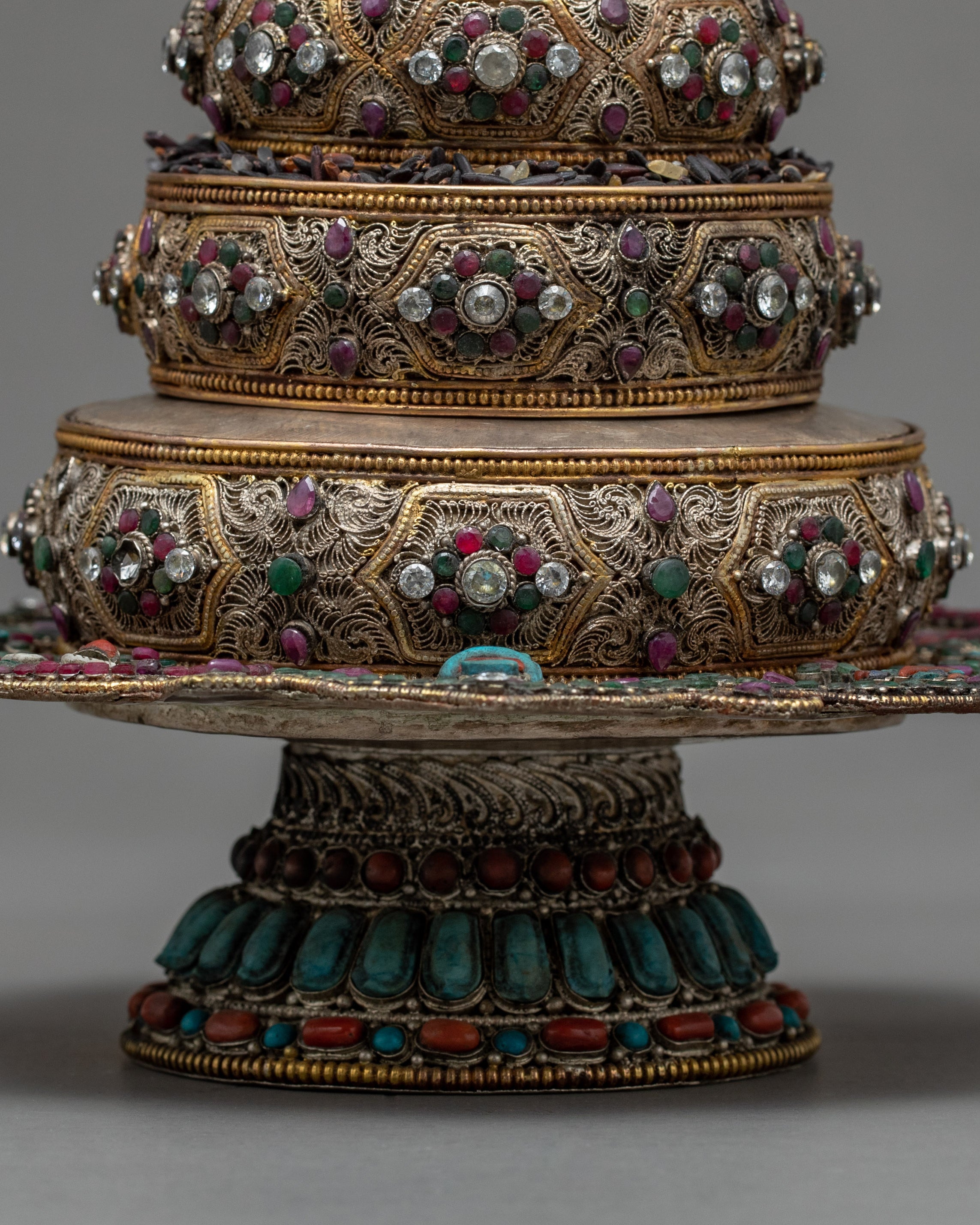 Silver Ratna Mandala | Handmade with Original Stone Inlays | Zen Room Decor