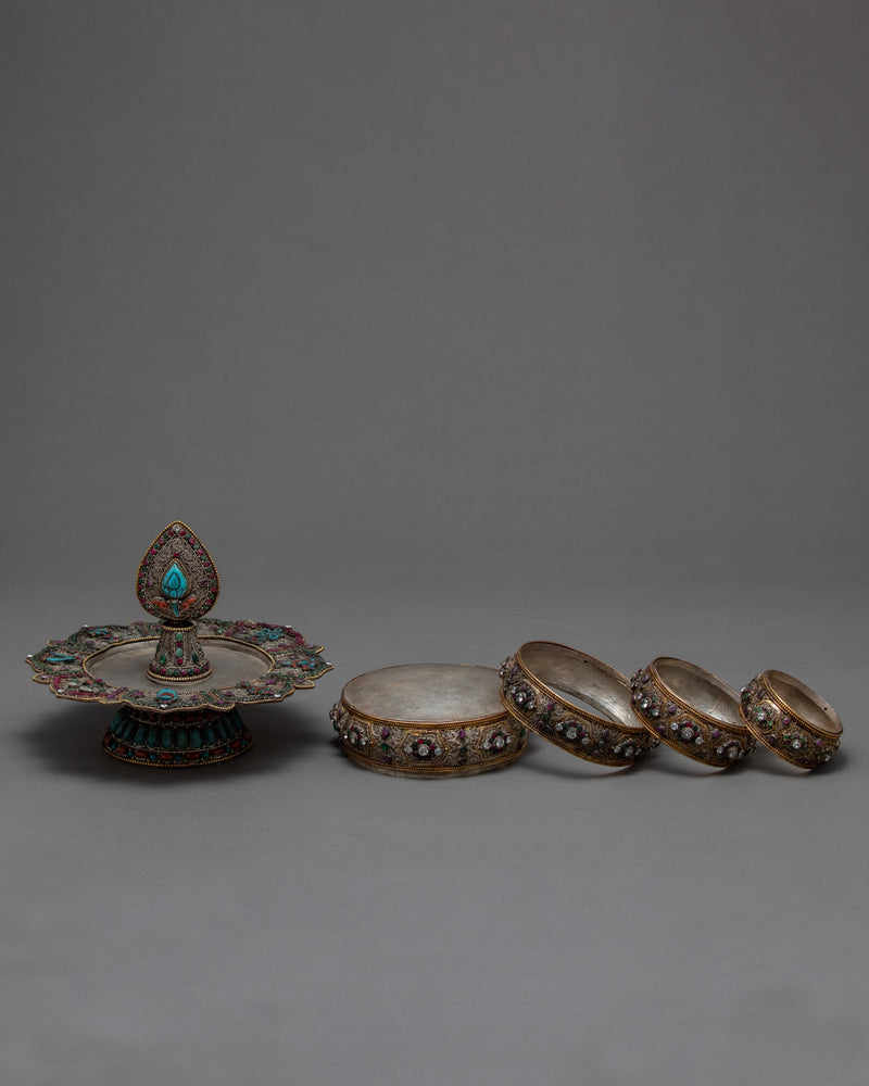 Silver Ratna Mandala | Handmade with Original Stone Inlays | Zen Room Decor