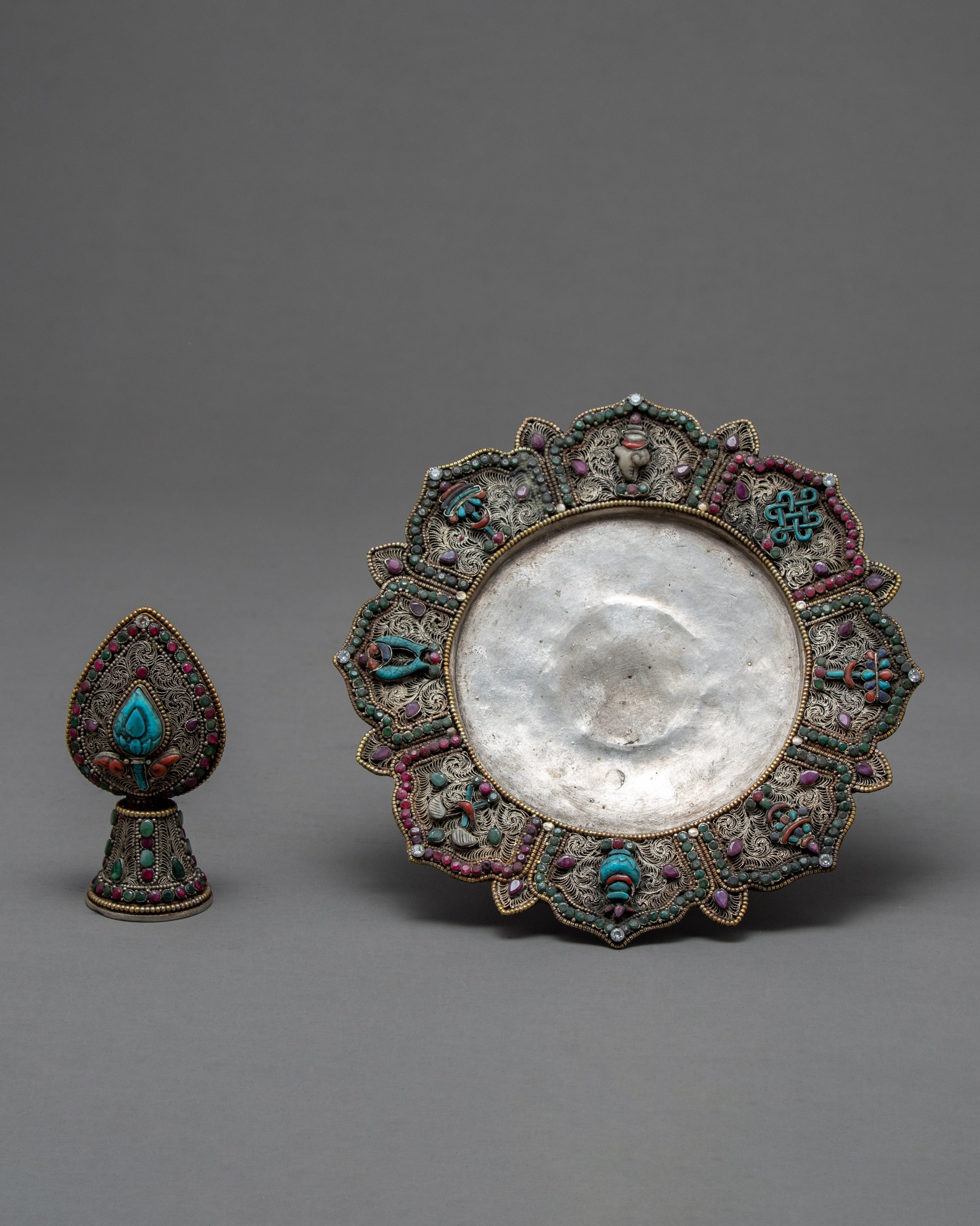 Silver Ratna Mandala | Handmade with Original Stone Inlays | Zen Room Decor