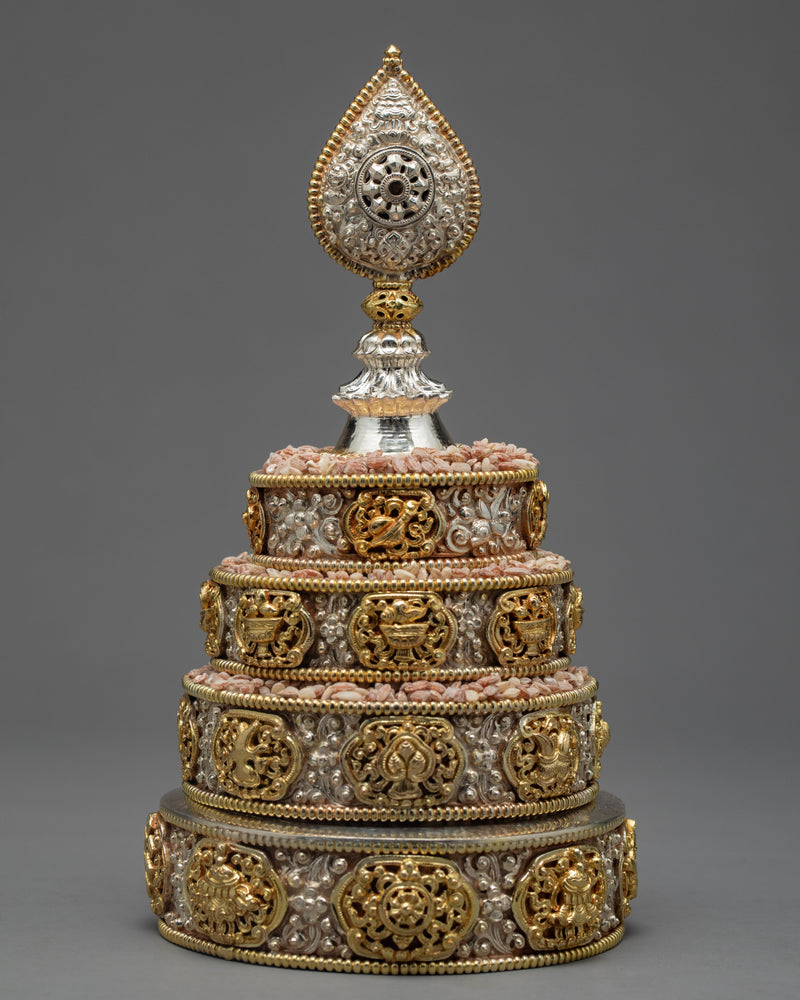 Ornate Silver Mandala | Buddhist Ritual Offering | Religious Home Decor