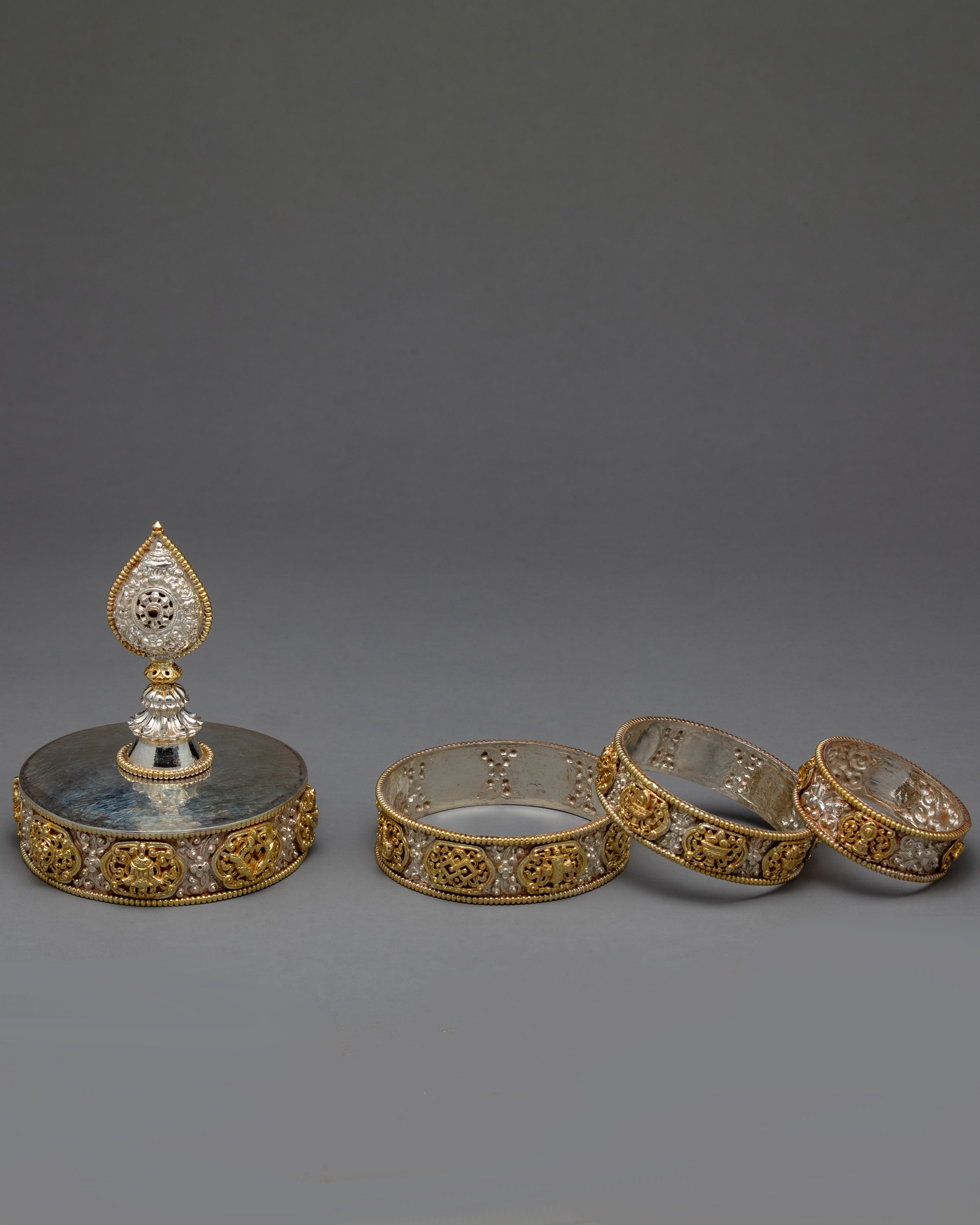 Ornate Silver Mandala | Buddhist Ritual Offering | Religious Home Decor