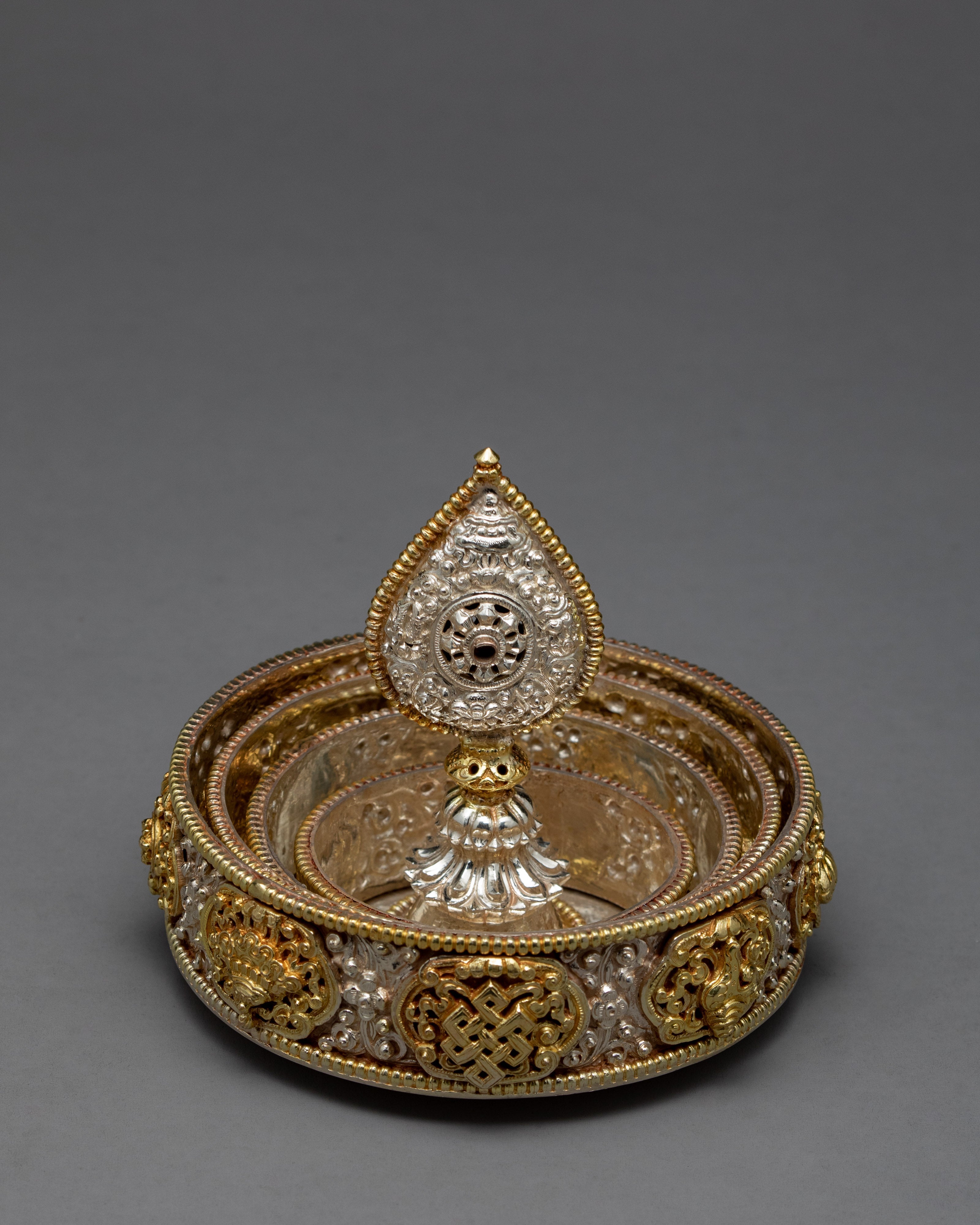 Ornate Silver Mandala | Buddhist Ritual Offering | Religious Home Decor