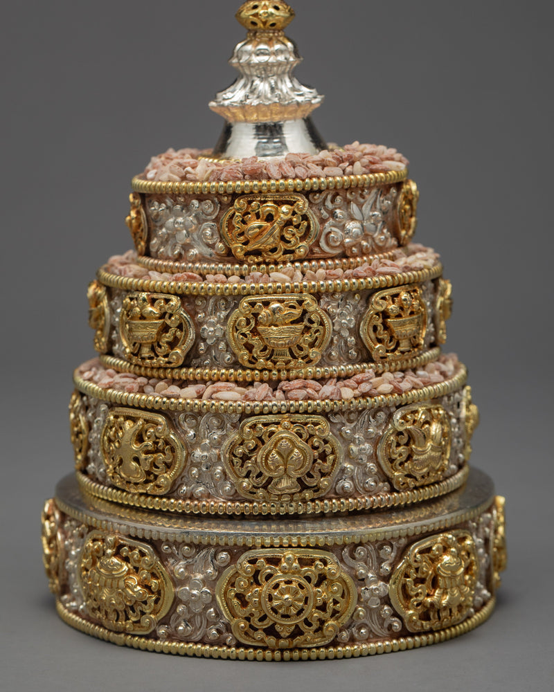 Ornate Silver Mandala | Buddhist Ritual Offering | Religious Home Decor