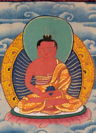 Handpainted Guru Rinpoche Surrounded By Dhyani Buddha Traditional Thangka |  Meditation And Yoga