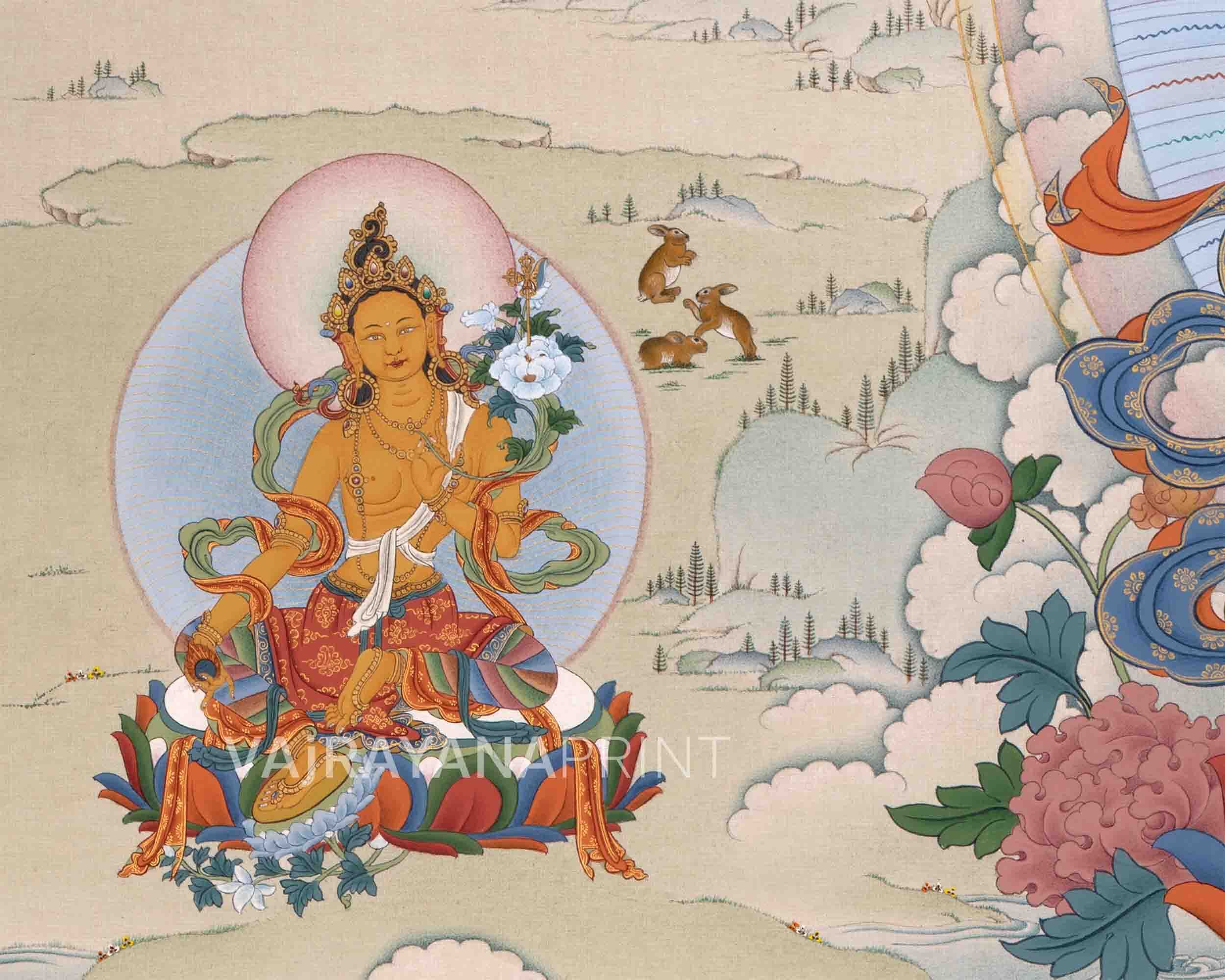 Traditionally Crafted Thangka Print For 21 Tara Praise | Tibetan Thangka Print For Mindfuless | Tibetan Buddhism Art