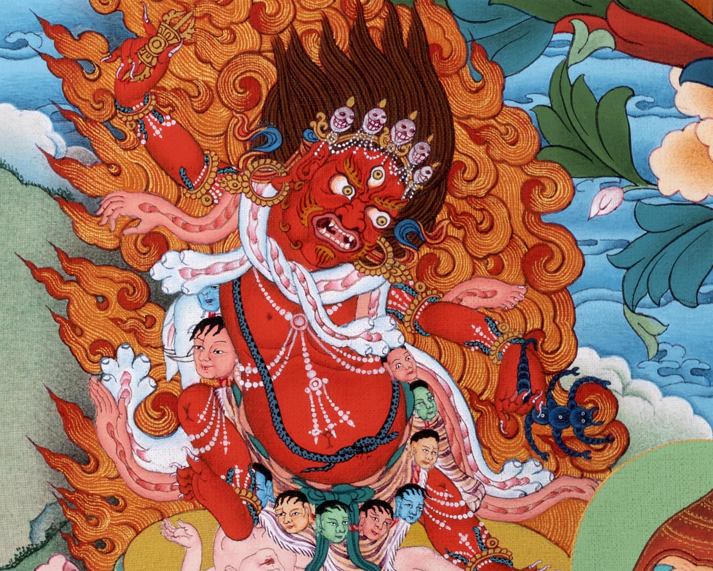 Guru Padmasambhava Thangka With Consorts, Buddhas And Bodhisattvas | Tibetan Art