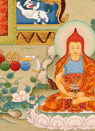 Guru Longchenpa Mantra Thangka With Jigme Lingpa and Vimalamitra | Hand-painted Buddhist Guru Art