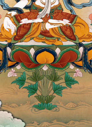 White Tara with Namgyalma, Amitayus Buddha | Treasure Bodhisattva | Tibetan Thangka