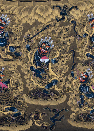 Sakya Mahakala with His Retinues and Sakya Masters, A complete Set of Mahakala Thangka