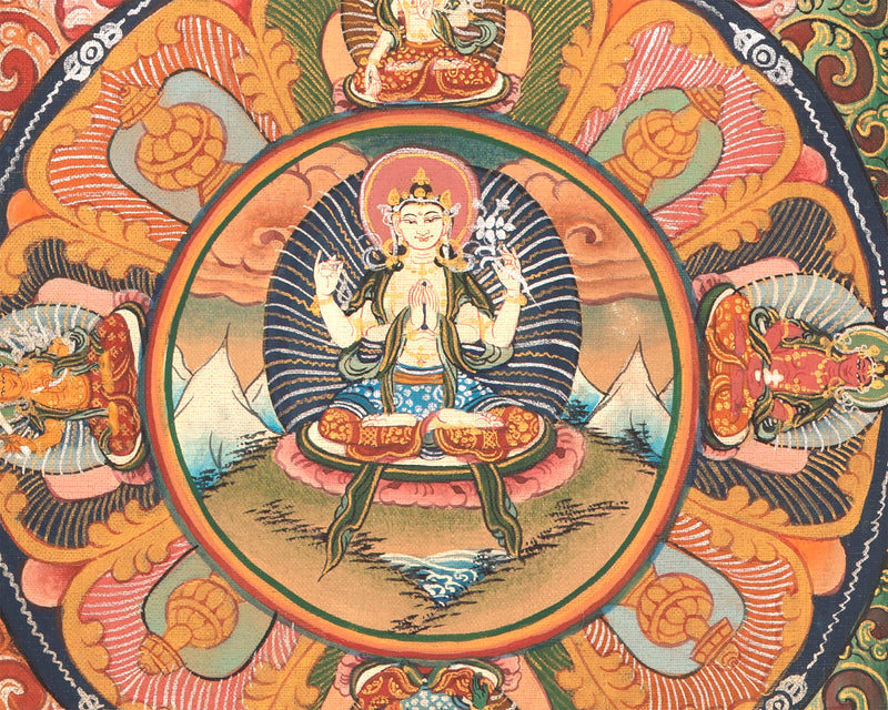 Lokeshvara Chenrezig Mandala | Digital Printing | Buddhist Artwork