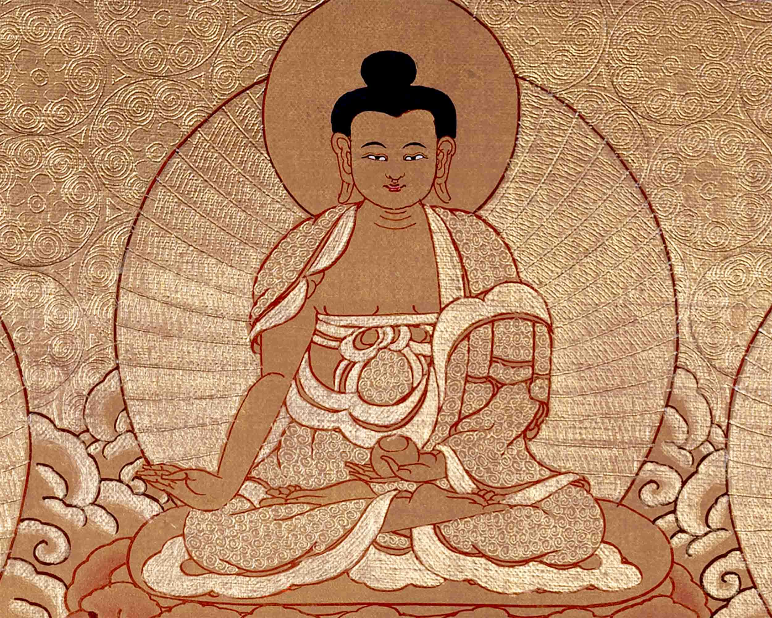24K Gold Style Medicine Buddha Thangka | Meditation Altar
