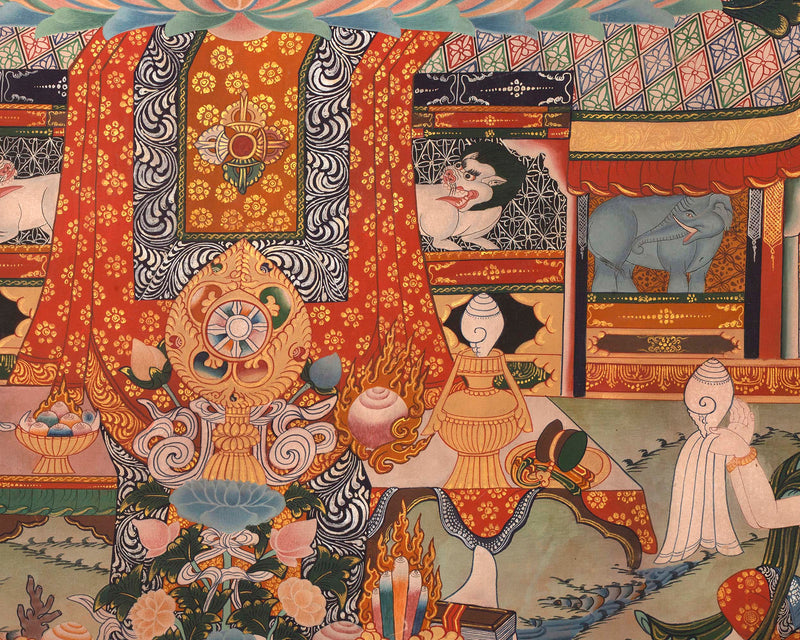 Shakyamuni Buddha Life Story | Vintage Original Hand-Painted Thangka