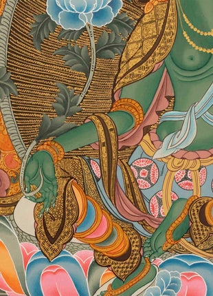 Quality Green Tara | Traditional Tibetan Thangka | Religious Wall Decoration