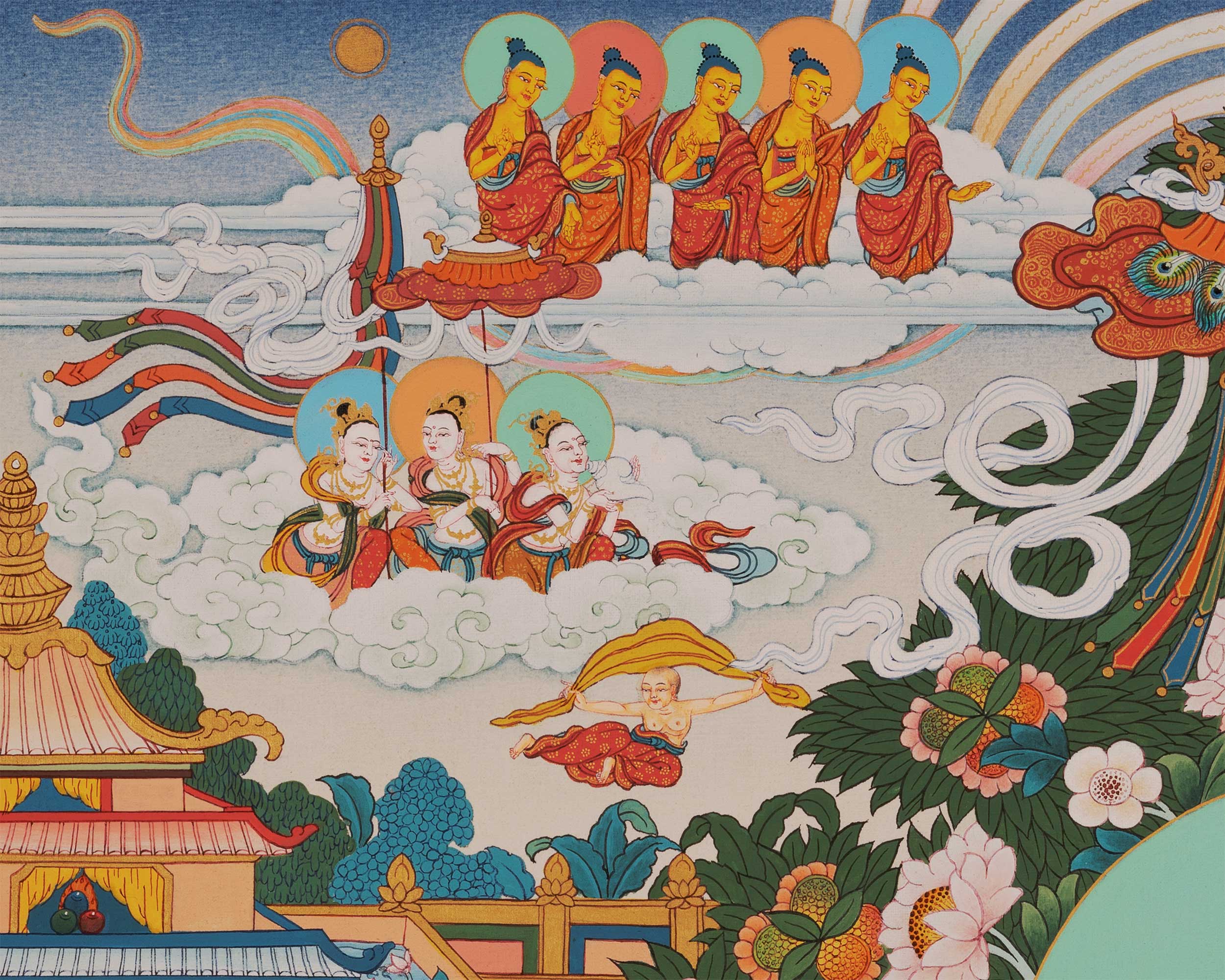 Amitabha Buddha Thangka Singham | Karma Gadri Style Thangka