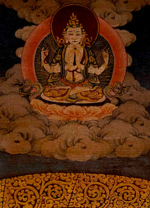 Vinatge Lokeshvara Chenresig Thangka | Traditional Artwork | Wall Decors