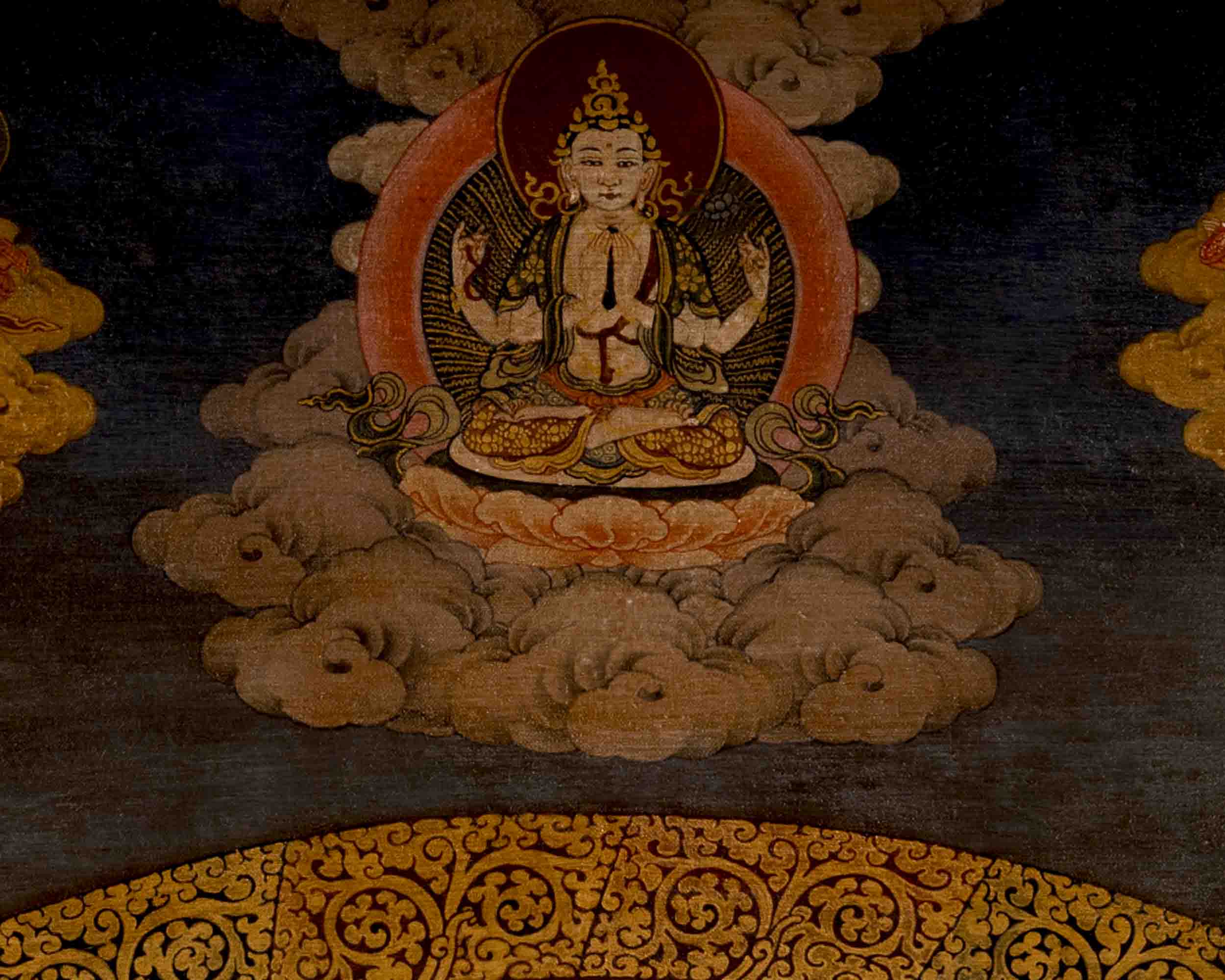 Vinatge Lokeshvara Chenresig Thangka | Traditional Artwork | Wall Decors