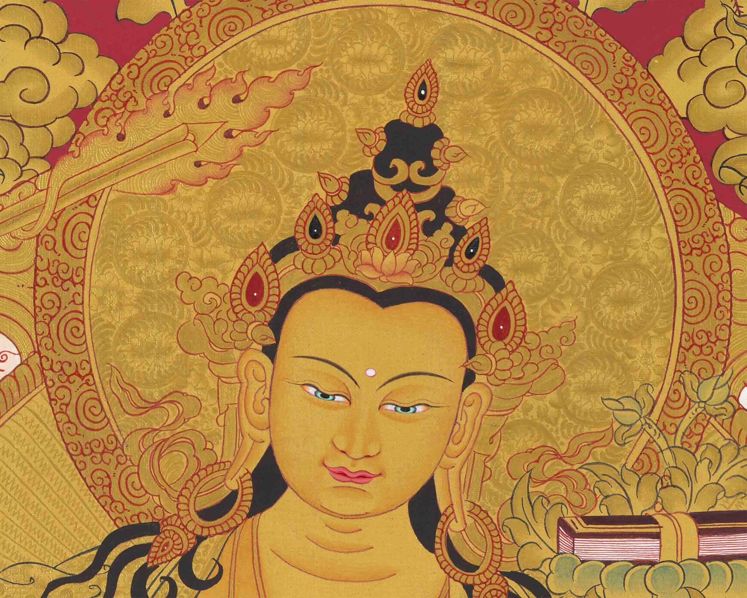 Full 24K Gold Manjushree Thangka | Bodhisattva Of Wisdom