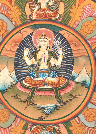 Chenrezig Mandala Thangka | Handpainted Religious Buddhist Art