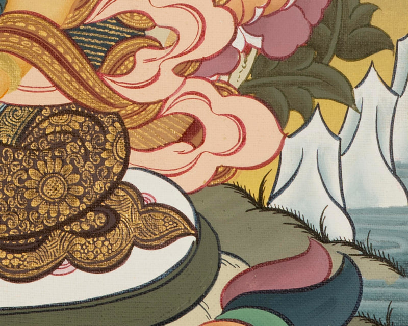 Yellow Dzambala Thangka | Kubera Tibetan Buddhist Thangka