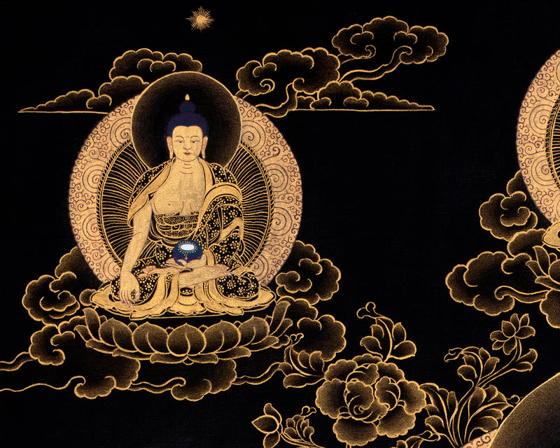 Eight Shakyamuni Buddha Thangka | Traditional Tibetan 24K Gold Buddhist Art