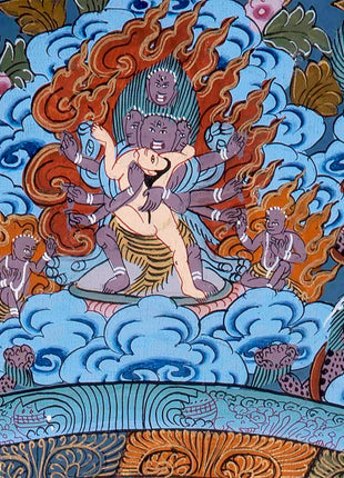 Hand-Painted Mandala Thangka With Brocade | Wall Decor Painting