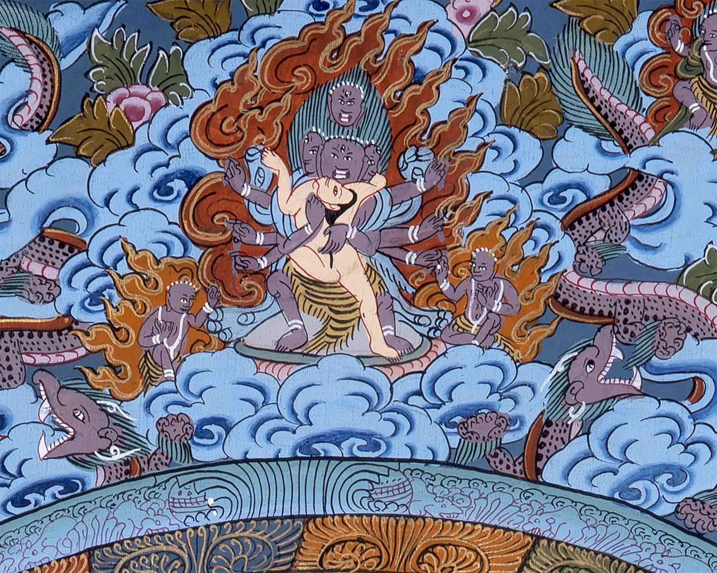 Hand-Painted Mandala Thangka With Brocade | Wall Decor Painting