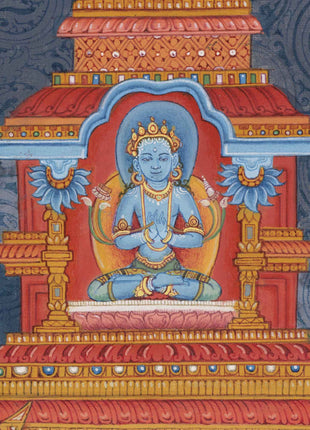 Lord Of All Realms Lokeshwor Thangka Print | Tibetan Print Of Lokesvara For Spiritual Room Decoration
